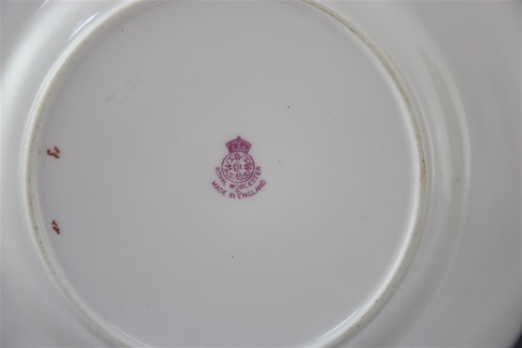 Five Royal Worcester fruit painted dessert plates, c.1929-1932, diameter 22cm